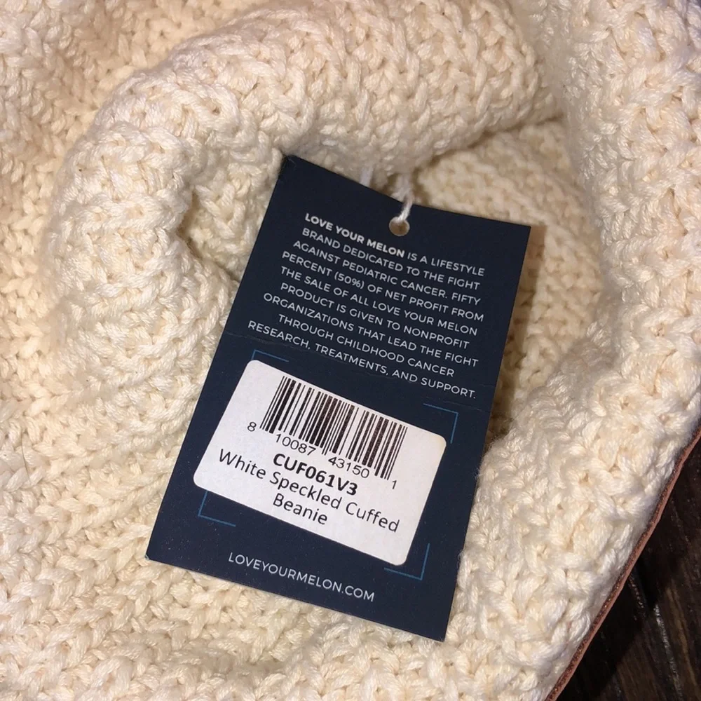 Love your melon white speckled cuff beanie hat new with tags